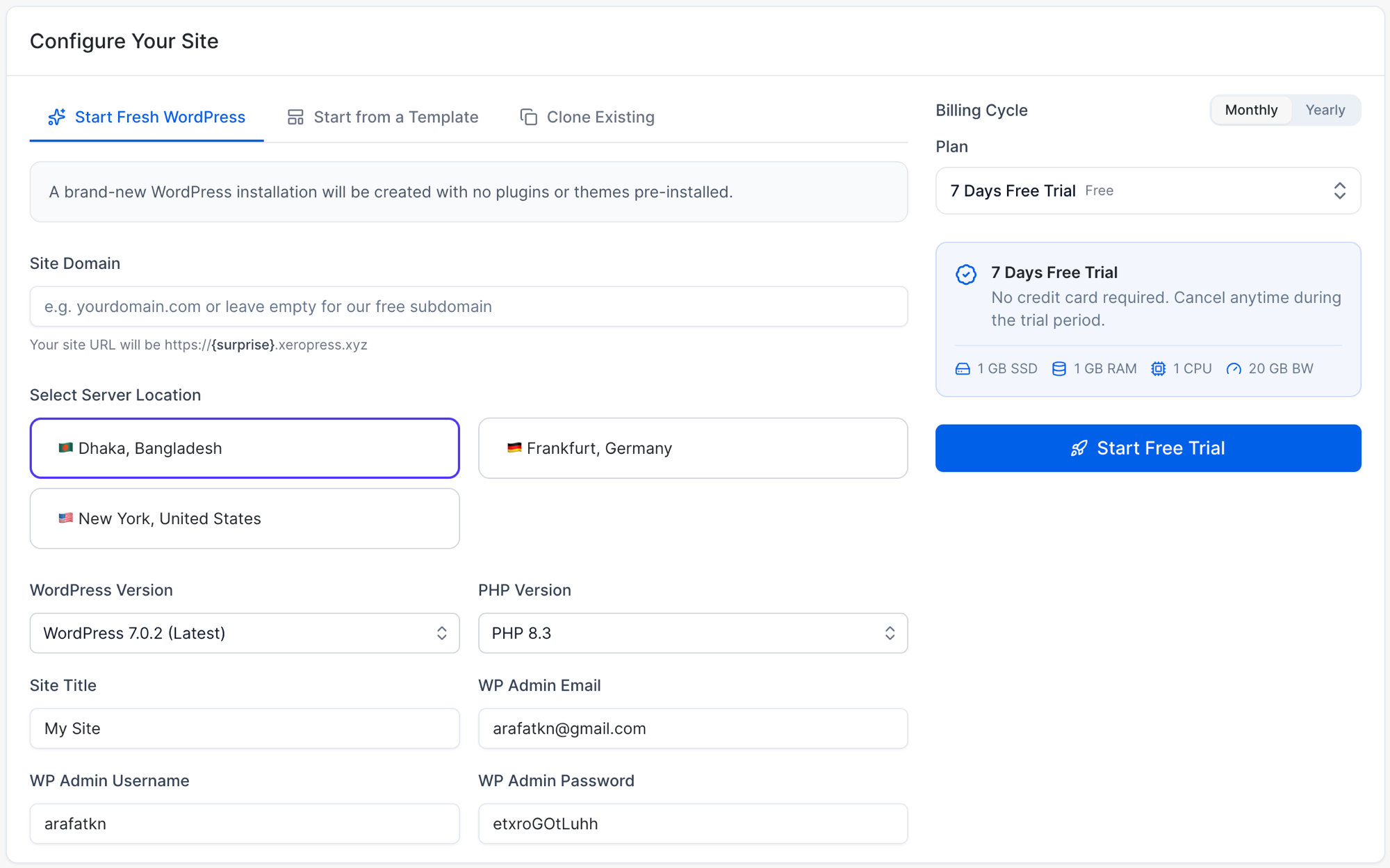 Create Site Wizard